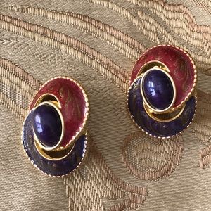 Purple, magenta, gold earrings